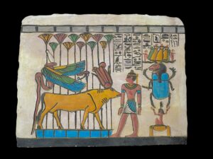 Egyptian Goddess Hathor Relief: Cobra Goddess & Khnum God - Image 1