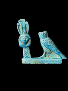 Goddess Hathor column with Egyptian Owl statue - Image 1