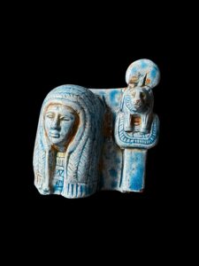 Egyptian Goddess Sekhmet Statue with Queen Head Scene - Image 1