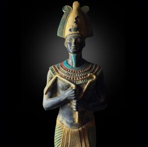 Basalt Stone Egyptian God Osiris Statue: Natural Colors - Image 1