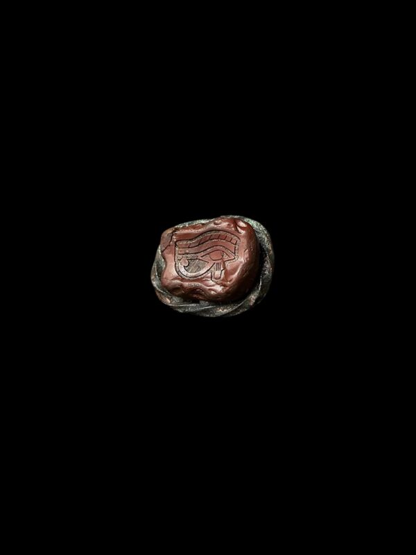 Handmade Bronze Eye of Horus Ring: Egyptian Agate Stone