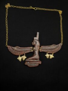 7" x W  Goddess Isis pectoral with Lotus flower Amulets, Goddess Isis Necklace made of Jasper stone and 24k Gold plating - Image 1