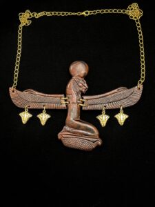 Hand-Carved Jasper Sekhmet Pectoral Necklace: 24k Gold Plated Lotus Amulet - Image 1