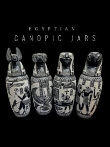 43 cm H Set of Four Egyptian canopic Jars, sons of Horus figurine. - Image 1