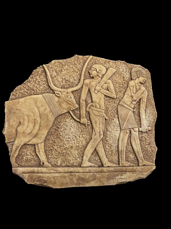 Egyptian Agriculture Scene Relief: Ancient Farming Decor