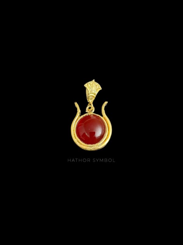 Goddess Hathor Amulet: 18k Gold-plated Carnelian Pendant