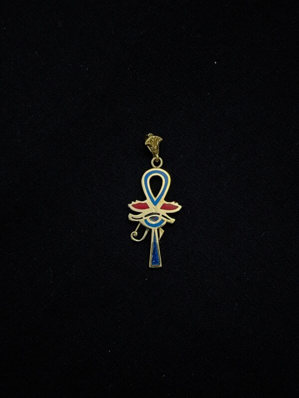 Brass Egyptian Ankh Cross Pendant: Eye of Horus Charm