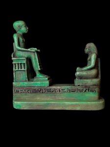 Egyptian King Imhotep transferring knowledge scene statue. - Image 1