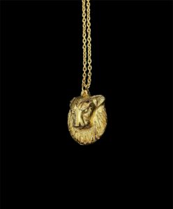 Goddess Sekhmet Pectoral Necklace: Hand-Carved 24k Gold Plated Brass - Image 1