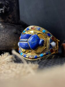 Tutankhamun Scarab Bracelet: Lapis Lazuli, 24k Gold Plated - Image 1