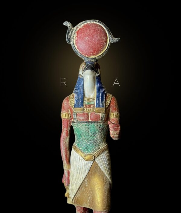 Rare Falcon Egyptian God Ra Statue with Sun Disk