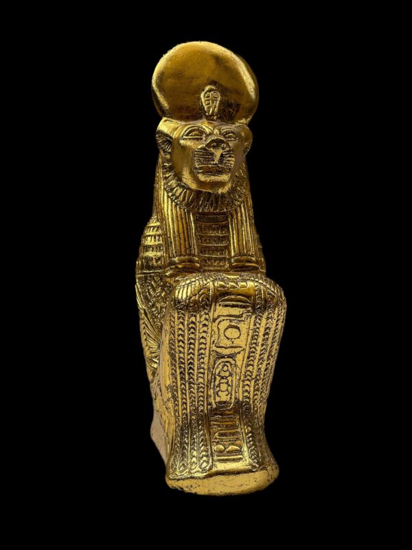 Gold Leaf Sekhmet Statue: Egyptian Goddess Decor
