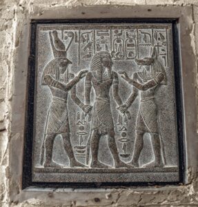 Unique ancient Egyptian Wall relief of Anubis and Horus bless Ramses II - Image 1