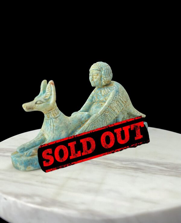 The BA Bird statue protecting Jackal God Anubis, Rare form statue made in Egypt.