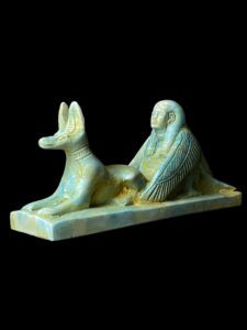 The BA Bird statue protecting Jackal God Anubis, Rare form statue made in Egypt. - Image 1