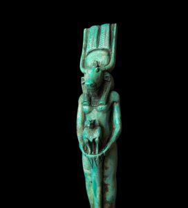 Handmade Goddess Hathor Statuette with God Thoth Baboon, Statue for the Egyptian Goddess Venus - Image 1