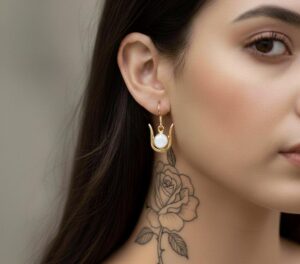 Goddess Hathor Horn earrings, Authentic Egyptian Craftsmanship, Spiritual Protection & Empowerment - Hathor earrings. 24k gold plating - Image 1