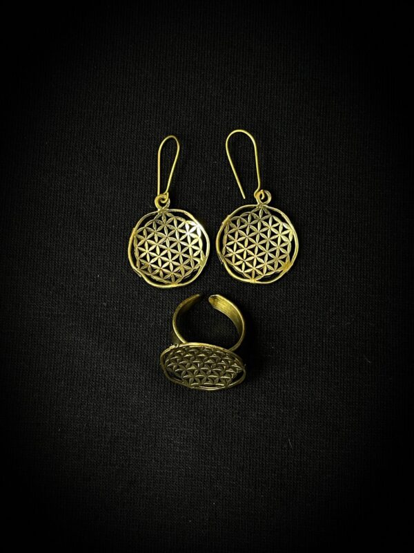 Egyptian Flower of Life Ring and Earrings: Sacred Geometry Jewelry