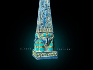Egyptian Obelisk: Goddess Hathor, Ancient Hieroglyphics - Image 1