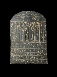 Ancient Egyptian relief featuring Goddess Isis and God Osiris with Eye of Horus and Eye of RA, made in Egypt. - Image 1