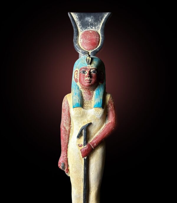 Handmade Goddess Hathor Statuette: Egyptian Spirituality Decor