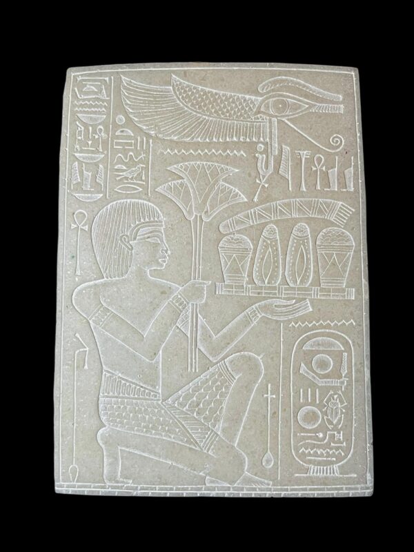 Alabaster Ancient Egyptian Art Relief: Nekhbet Vulture Mythology Wall Decor