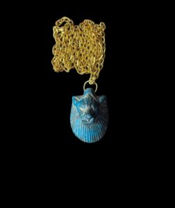 Hand-Carved Porcelain Sekhmet Pendant Necklace - Image 1