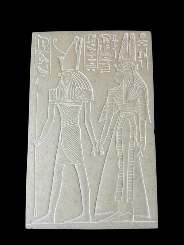 Egyptian Wall Relief: Horus and Cleopatra, Ancient Art Decor