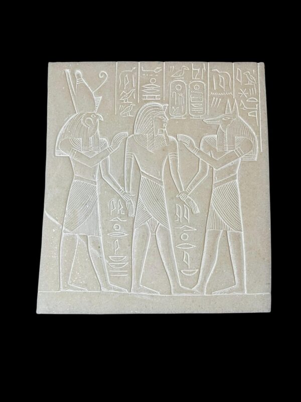 Unique ancient Egyptian Wall relief of Anubis and Horus bless Ramses II