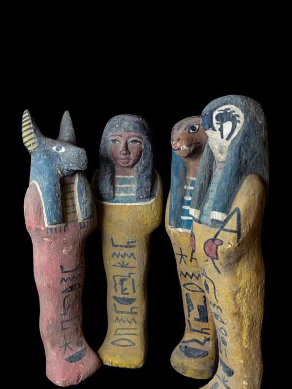 Ancient Egyptian Canopic Jars: Sons of Horus Wooden Figurines