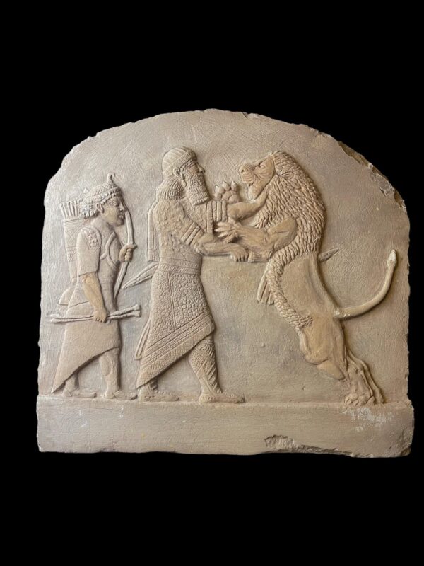 Assyrian king Ashurbanipal hunts a lion , Bas-relief , Neo-Assyrian Period , Art