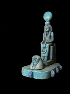 Hathor Statue with Horus Falcon Head & Scarab Beetle: Museum Replica - Image 1