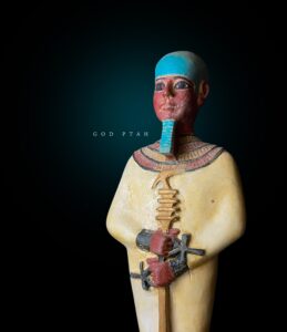 Handcrafted God Ptah Statue: Rose & Black Granite Egyptian Replica - Image 1
