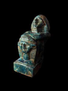 Goddess Hathor Statue with High Priest: Vintage Egyptian Stone - Image 1
