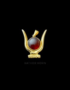 Goddess Hathor Horn Pendant: 18k Gold Plated Agate Amulet - Image 1