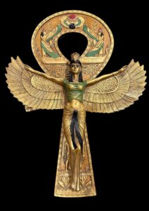 Goddess Isis with Ankh key of Life. Egyptian Key holder lovers, Ancient Egyptian Ankh key of life symbol, symbol of Egyptian Key of life. - Image 1
