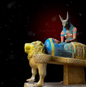 Large God Anubis statue mummifying king Tutankhamun made in Egypt from stone. - Image 1