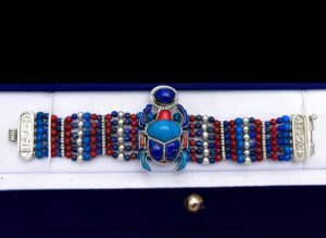 Handmade Silver Scarab Bracelet: Egyptian Gemstone Jewelry - Image 1