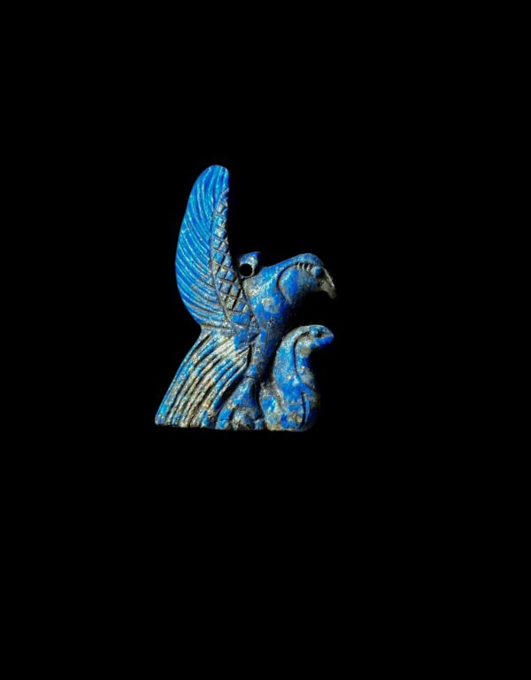 Lapis Lazuli Flying Horus Amulet with Cobra Goddess