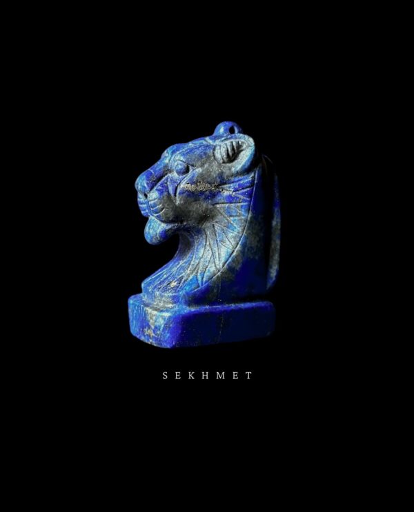Hand-Carved Lapis Lazuli Sekhmet Pectoral Pendant