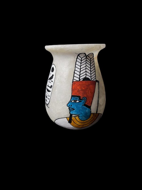 Egyptian Alabaster Vase: God Amun & Djed Pillar Design