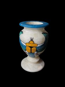 Alabaster Vase for Scarab beetle and winges of Isis for Protection made in Egypt for Home decor, Egyptian Home Decor Vases - Image 1
