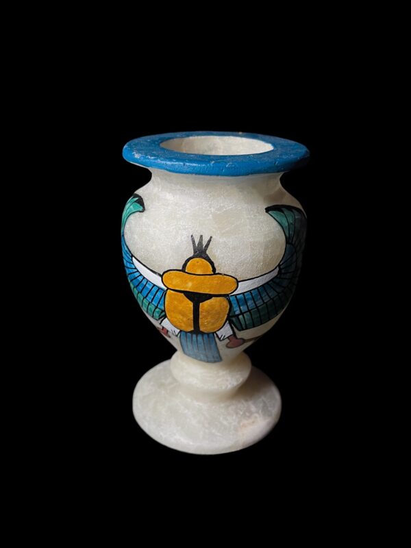 Alabaster Vase for Scarab beetle and winges of Isis for Protection made in Egypt for Home decor, Egyptian Home Decor Vases