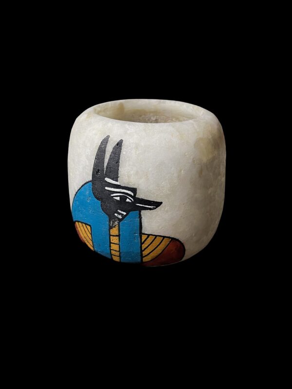 Egyptian Alabaster Vase: Anubis Decor, Handcrafted