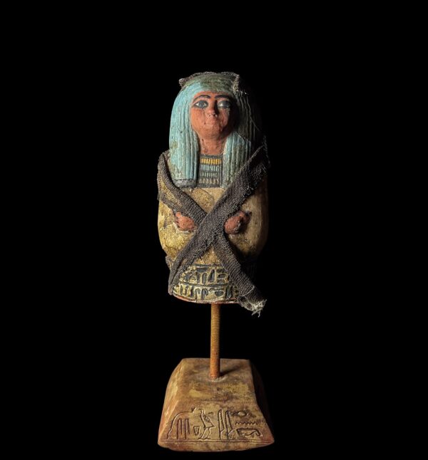 Egyptian vintage Ushabti, Shabti with Museum stand. Egyptian replica artifacts