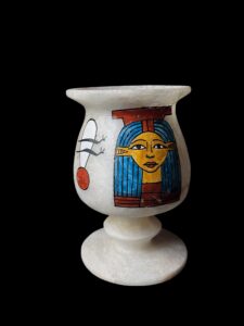 Egyptian Alabaster Vase: Goddess Hathor & Eye of Ra Home Decor - Image 1