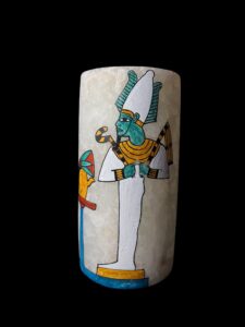 Egyptian Alabaster Vase: Osiris, Djed Pillar & Lotus Flower Decor - Image 1