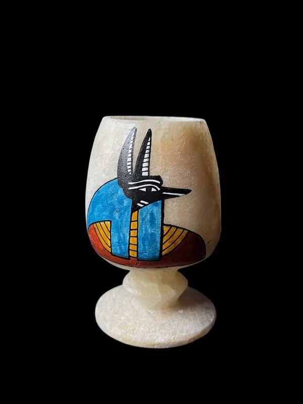 Egyptian Alabaster Anubis Cup: Home Decor Vase