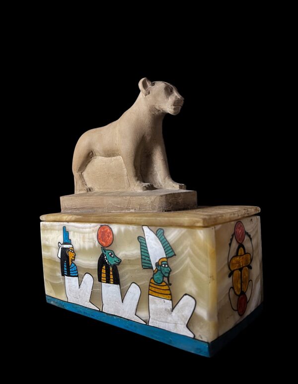 Alabaster Sekhmet Statue Box: Ancient Egyptian Goddess Decor