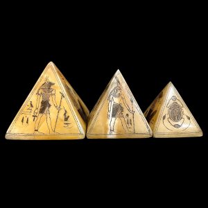 Egyptian Giza pyramids with the inscriptions of Scarab beetle and God Anubis and Ancient Gods. - Image 1